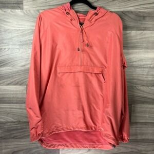 Cabela's Womens Anorak Jacket Pink 1/2 Zip Drawstring Mesh Hooded Pocket S Rain
